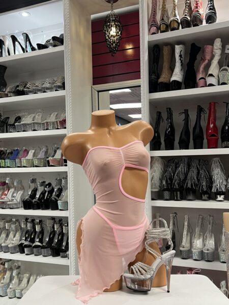 Pink Cutout Mesh Dress with sheer fabric and cutout details