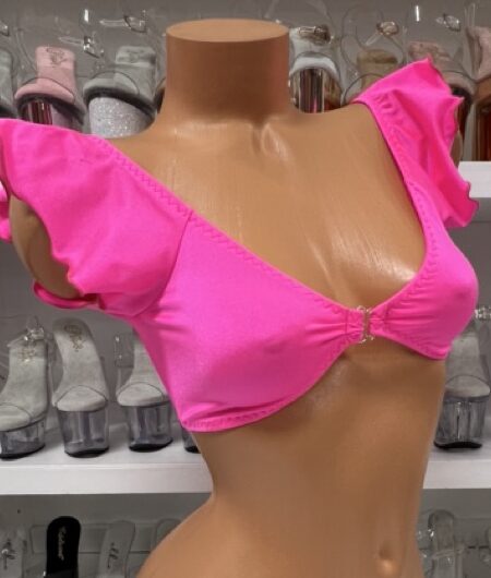 Hot pink clasp front ruffle top bright color front closure cropped