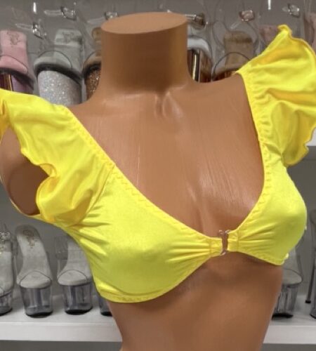 Yellow clasp front ruffle top bright color front closure cropped