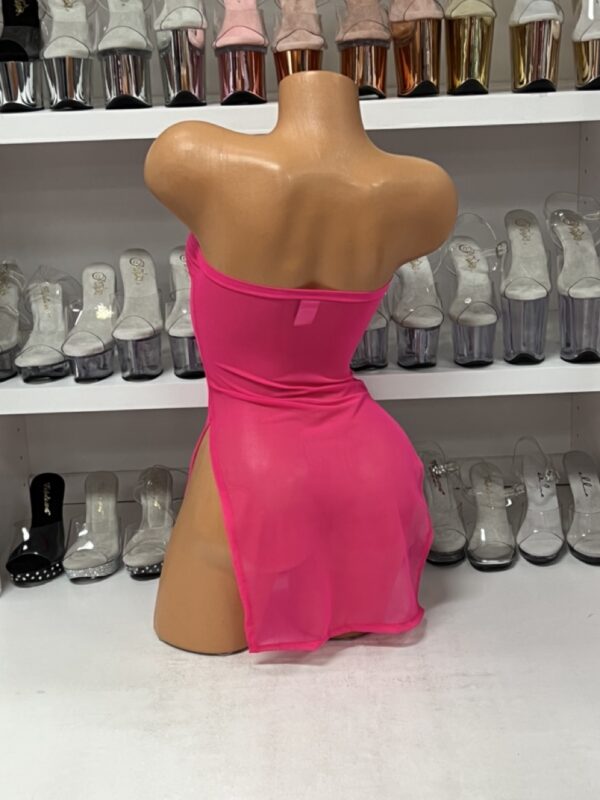 Rose Rebel Pink Lace Up Dress - Strapless Mesh Mini Sensation - Image 3