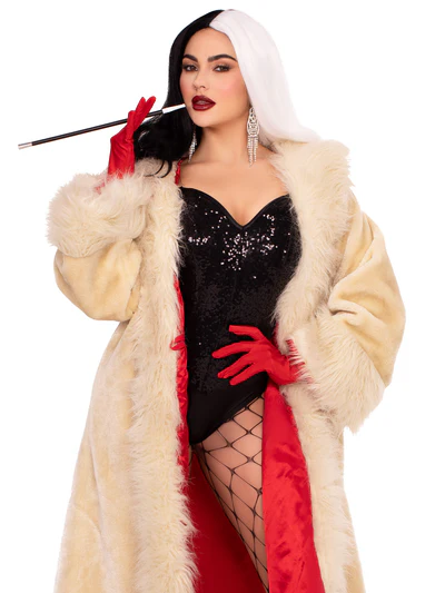 Plus Size Villainess Satin Lined Faux Fur Coat