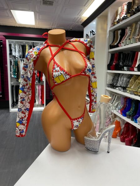 Hello Kitty Bikini Set with red trim and strappy halter design