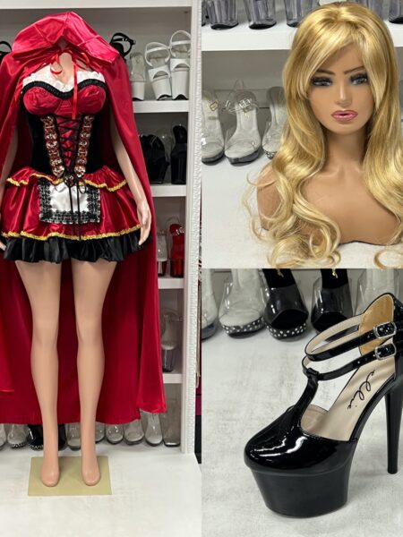 “Little Red costume set fairytale red dress with hooded cape and apron”