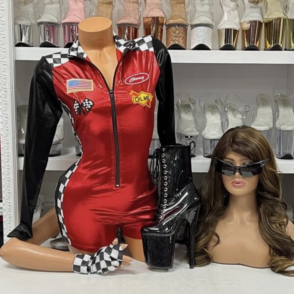 Speed Up Racer costume red romper with gloves and glasses