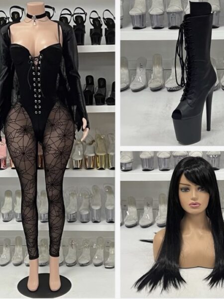 World Wide Web costume set black bodysuit with spiderweb leggings