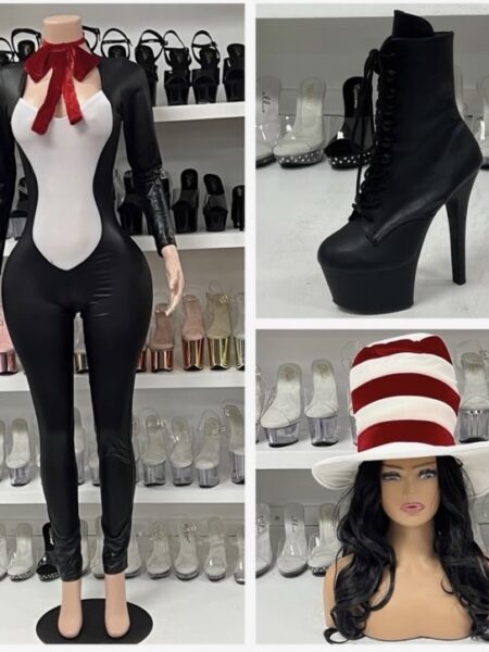 Doctor Suessette costume set with striped hat and jumpsuit