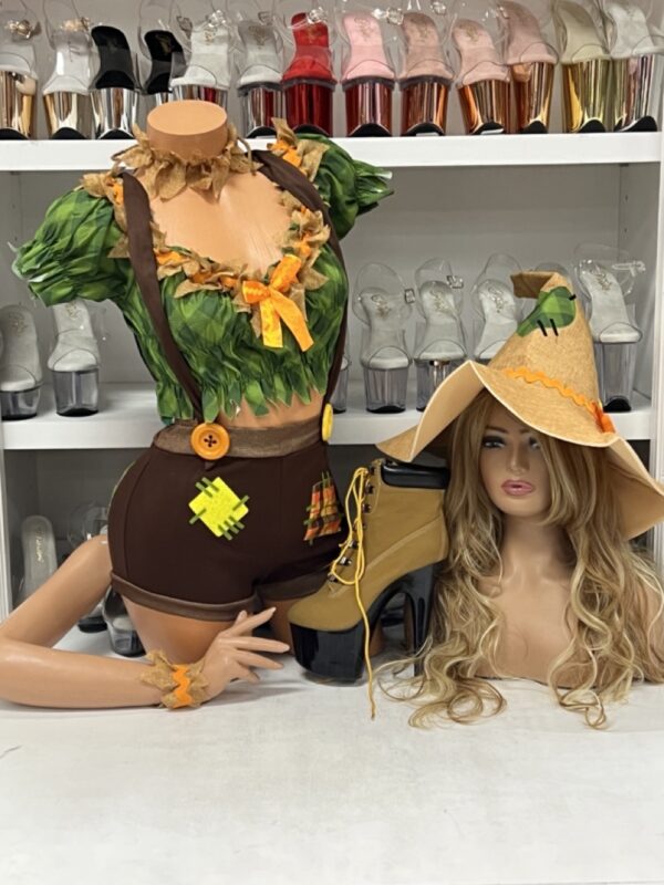 flirty scarecrow sweetie costume with hat and shorts