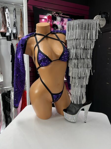 purple sequin strappy bikini clubwear