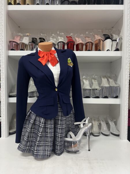 Kill Bill inspired navy blazer plaid skirt school girl costume with accessories