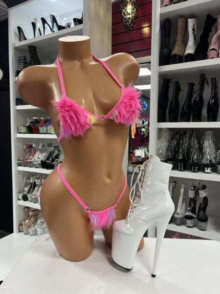 pink furry bikini set dancewear