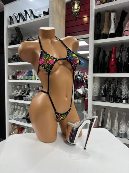 Neon swirl print sling bikini with strappy design