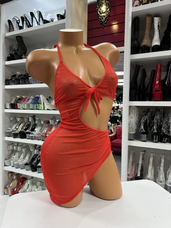 Red Sheer Cutout Dress - Image 2