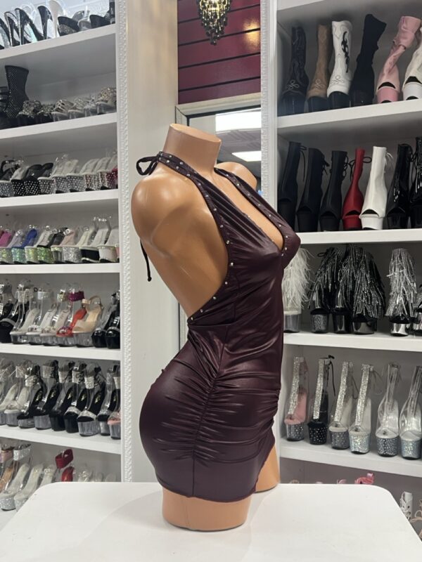 Burgundy Studded Mini Dress - Image 3