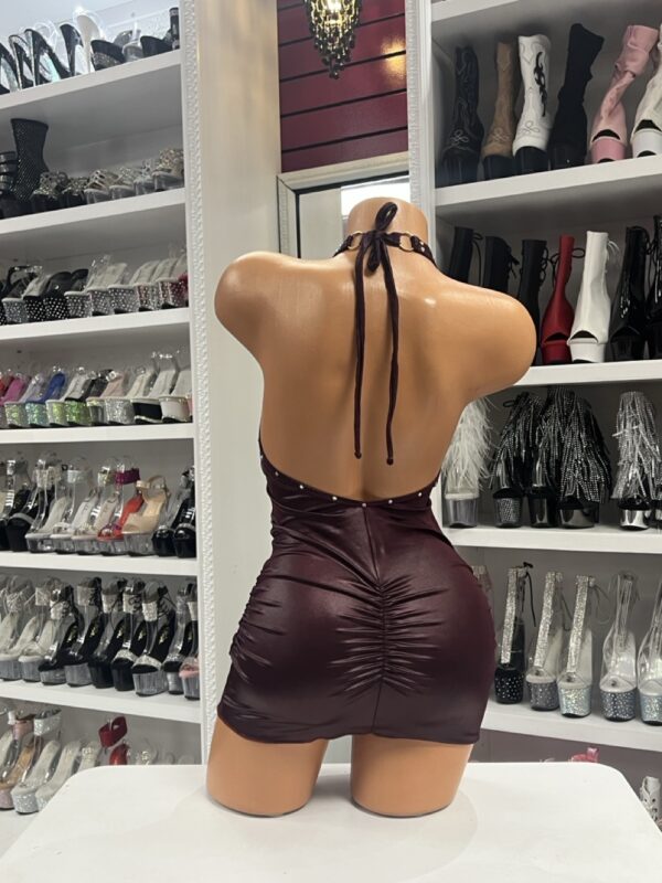 Burgundy Studded Mini Dress - Image 4