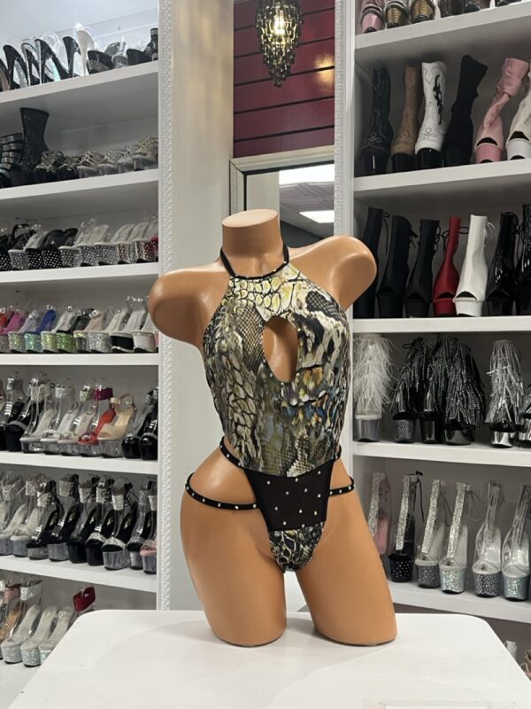 Snakeskin Studded Cutout Bodysuit - Image 2