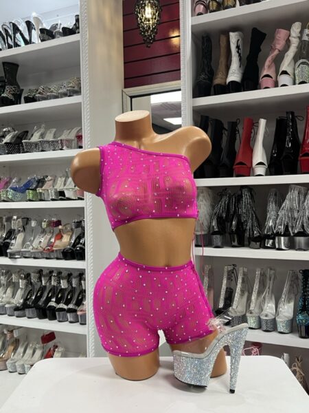 Hot Pink Rhinestone Set with crop top and shorts