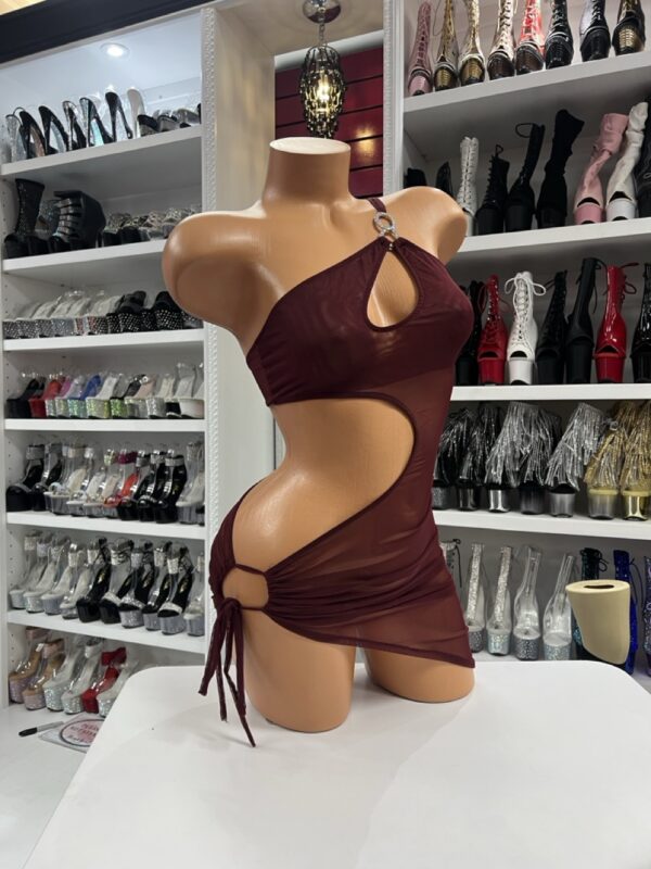 Burgundy Cutout Mesh Dress - Image 2
