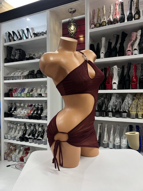 Burgundy Cutout Mesh Dress - Image 3