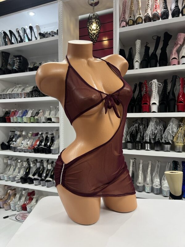 Burgundy Sheer Cutout Dress - Image 2