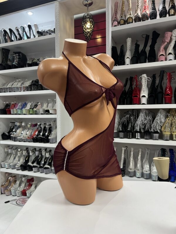 Burgundy Sheer Cutout Dress - Image 3