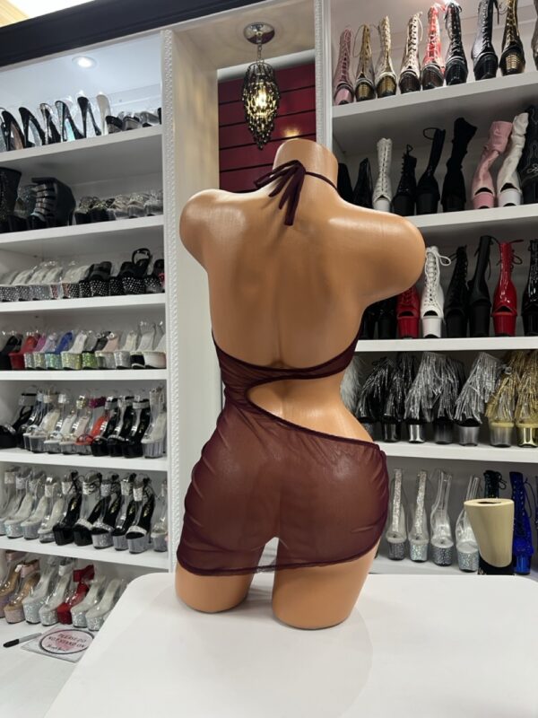 Burgundy Sheer Cutout Dress - Image 4