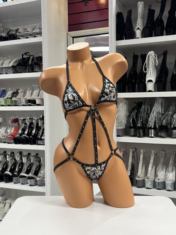 Money Print Rhinestone Romper - Image 4