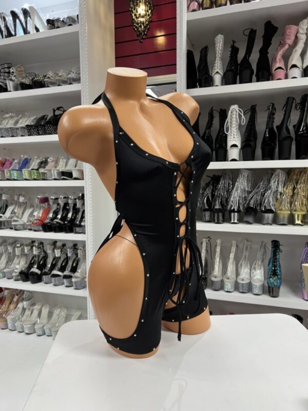 Black Lace Up Romper - Image 4