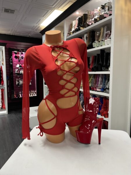 red lace cutout dance romper