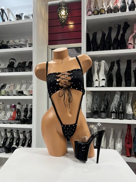 black studded slingshot romper