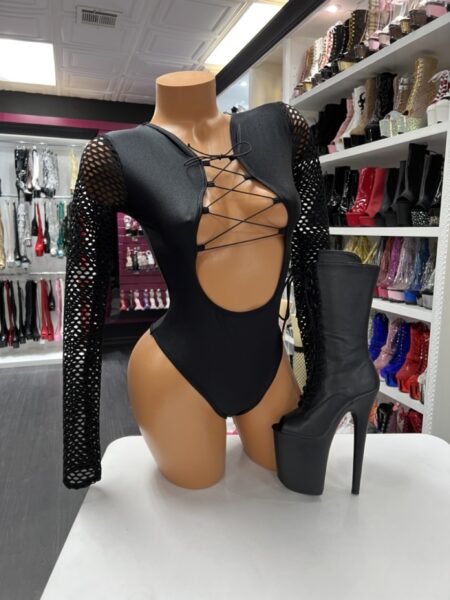 black mesh lace-up bodysuit dancer outfit