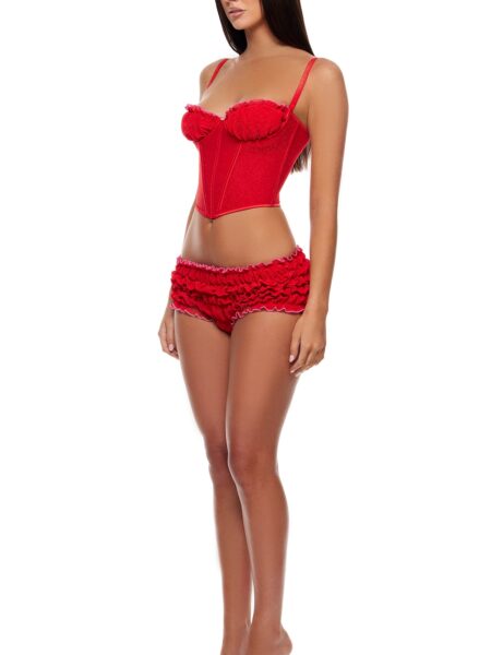 Shimmer Nights Ruched Bustier Lingerie Set – Red Pink
