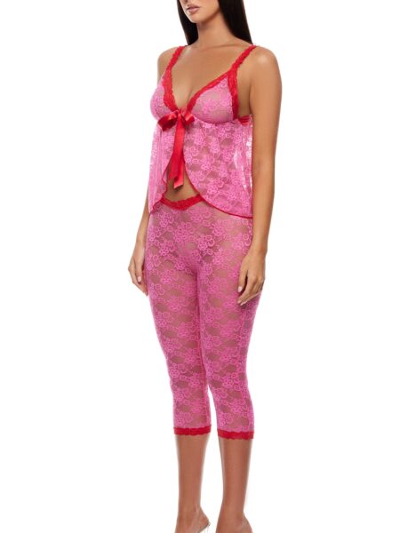 Lounge Affair Babydoll Cami and Capris Lingerie Set – Red Pink