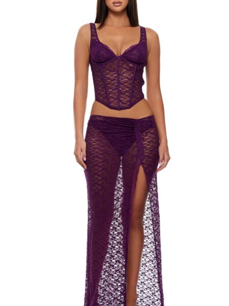 Feel Me Textured Lace Bustier Lingerie Set – Purple