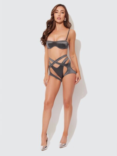 Zoe Oil Slick Bandeau Bra, Wrap Garter & Tanga Set