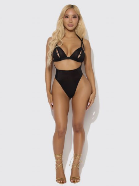 Yasmine Shimmer Mesh Slit Cup, Backless Teddy & Bralette Set