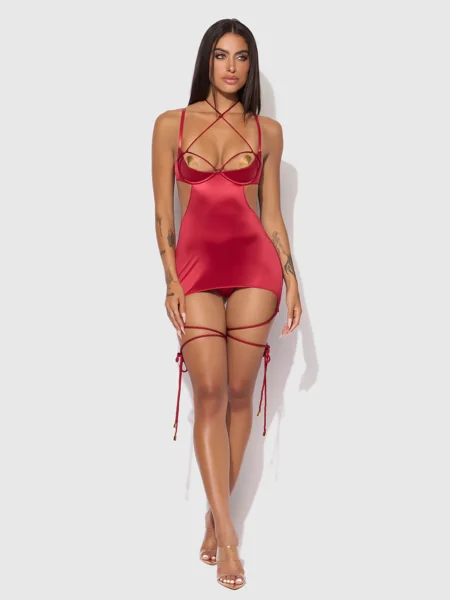 Iryna Silky Micro & Rope Open Back Chemise & G-String Set