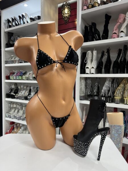 black velvet rhinestone micro bikini on mannequin
