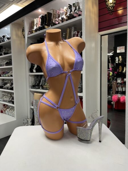 lavender rhinestone micro bikini on mannequin