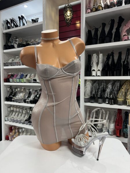 silver mesh bodycon mini dress on mannequin