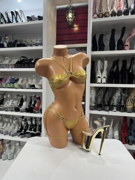 gold holographic rhinestone micro set on mannequin