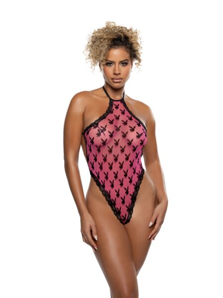 Ravishing Bunny Halter Teddy Hot Pink & Black