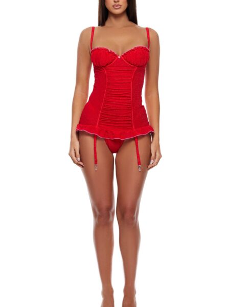 Shimmer Nights Ruched Chemise Lingerie Set – Red Pink