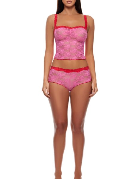 Lounge Affair Cami and Boyshorts Lingerie Set – Red Pink