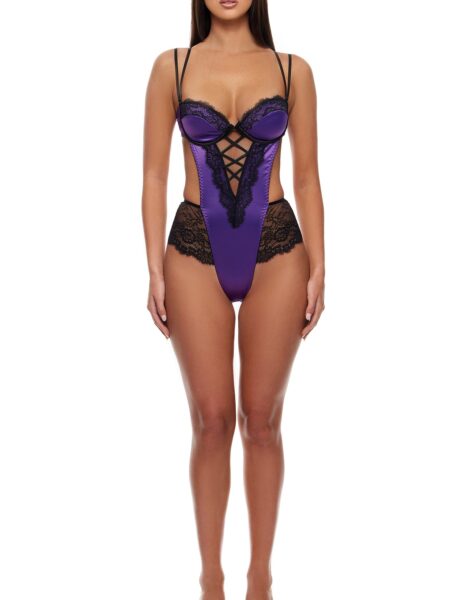 Laced In Satin Teddy – Purple