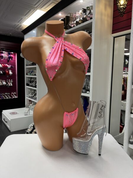 Pink Rhinestone Halter Set with sparkling stage-ready design