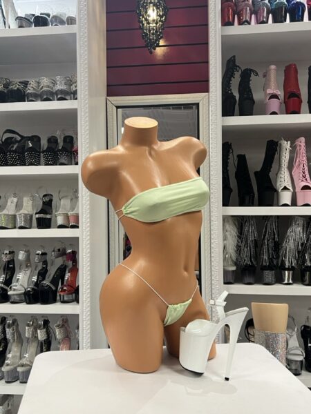 Mint bandeau micro bikini with strapless top and minimal bottom for performance wear