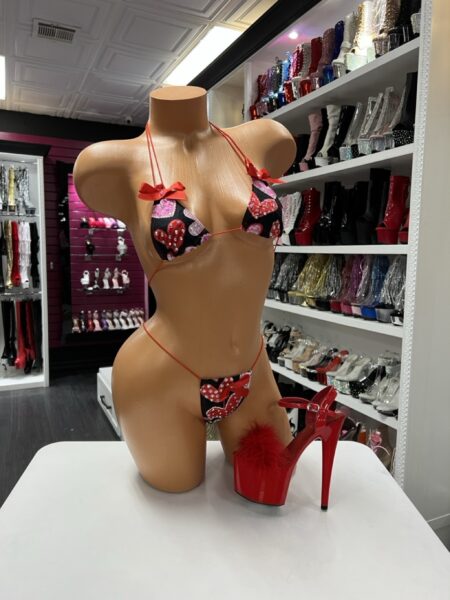 Heart print two piece micro lingerie set with triangle top and thong