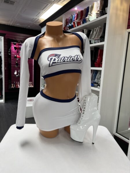 Football inspired bandeau skirt set with long sleeve top