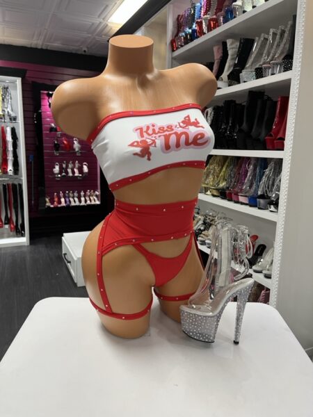 Sweet Kiss Garter Set three piece pink lingerie with garter belt