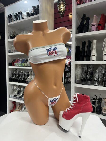 Sporty bandeau micro set with smooth strapless top and matching micro thong